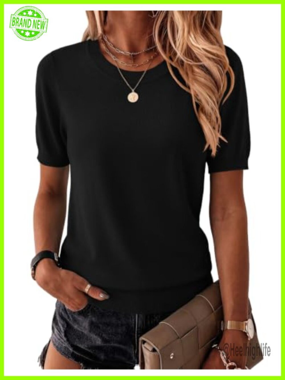 Short Sleeve Sweater Crewneck Basic Fashion Clothing